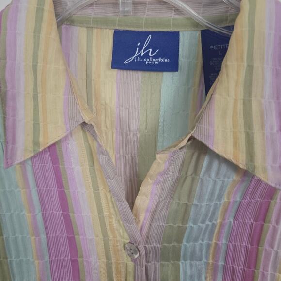 JG Collection Women Pastel Stripe Semi Sheer Button Down Blouse Retro Causal PL - Picture 10 of 12